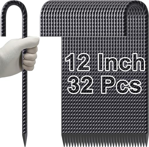 Rebar Stakes 12 Inch J Hook Heavy Duty Tent Stakes for Wire Fencing (32 Count)