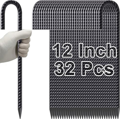 Rebar Stakes 12 Inch J Hook Heavy Duty Tent Stakes for Wire Fencing (32 Count)