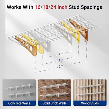 12-inch-by-72-inch Wall Shelf Garage Storage Rack Wall Mounted Floating Shelves,1x6ft,White, 2-Pack, Classic Series (2 Count)