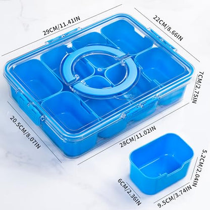 Divided Snack Serving Tray with Lid and Handle Travel Snackle Charcuterie Container Portable Storage Organizer for Candy (27.2 Ounce)