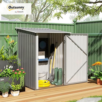 3.3' x 3.4' Outdoor Storage Shed Sloping Roof Lockable Door Gray