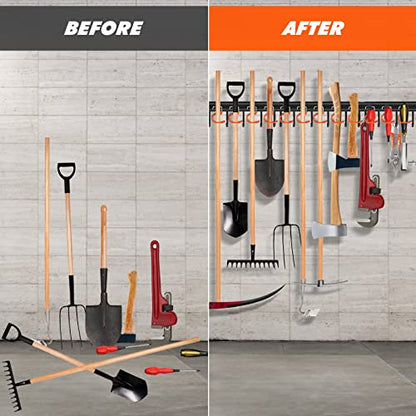 51'' All Metal Garden Tool Organizer Adjustable Garage Tool Organizer Wall Mount Garage Organizers and Storage with Heavy Duty Hooks Tool Hangers for Garage Wall