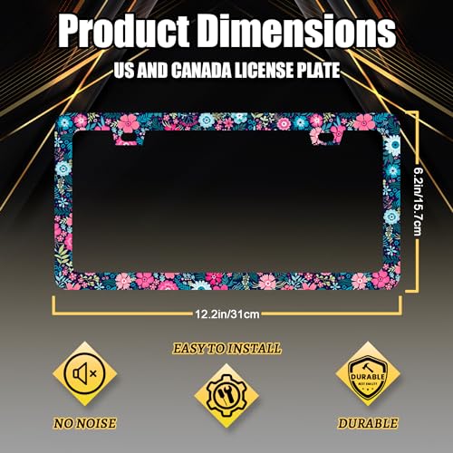 Stainless Steel Beautiful Floral Flower License Plate Frame 12.3 x 6.3 Inch