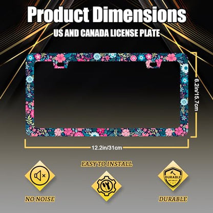 Stainless Steel Beautiful Floral Flower License Plate Frame 12.3 x 6.3 Inch