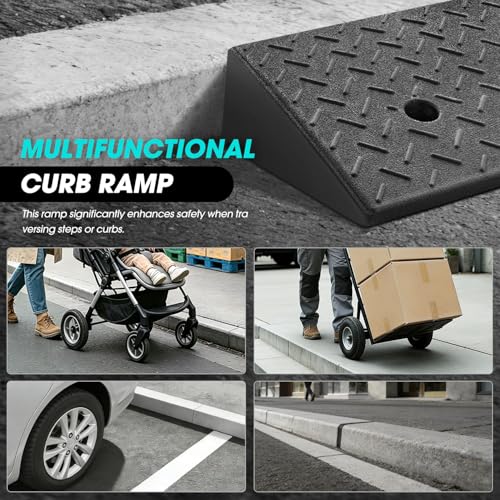2pcs 5.3" Rise Rubber Curb Ramp Heavy Duty Loading Driveway Ramp Threshold Ramp 19.5" W x 13.6" D x 5.3" H for Loading Dock