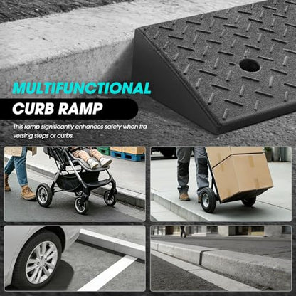 2pcs 5.3" Rise Rubber Curb Ramp Heavy Duty Loading Driveway Ramp Threshold Ramp 19.5" W x 13.6" D x 5.3" H for Loading Dock