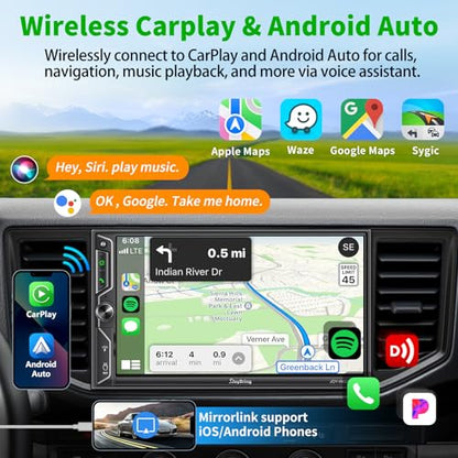 QLED Screen Upgrade] 7" Double Din Car Stereo with Dash Cam