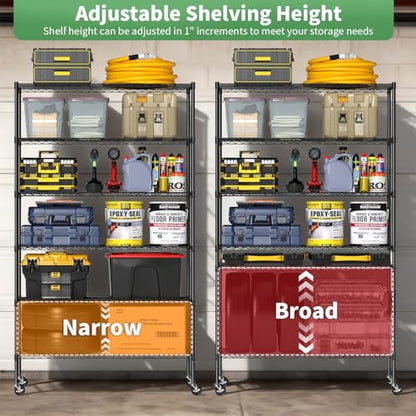 Storage Shelves 6 Tier Metal Shelves Adjustable Garage Shelving Wire Shelving Unit Capacity 2100LBS with Wheels for Kitchen