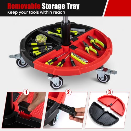 360° Rolling Mechanic Stool with Tool Storage Tray