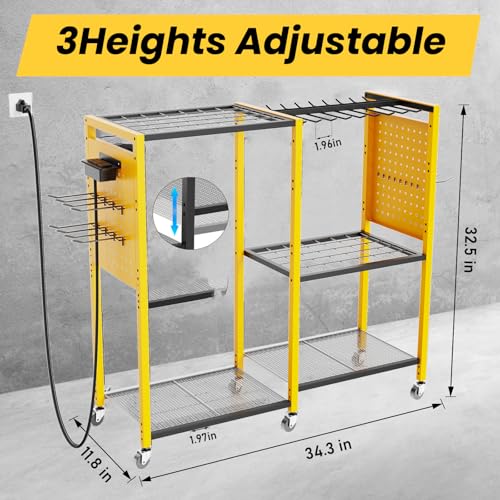 Heavy Duty Power Tools Organizer Cart with Charging Power Strip