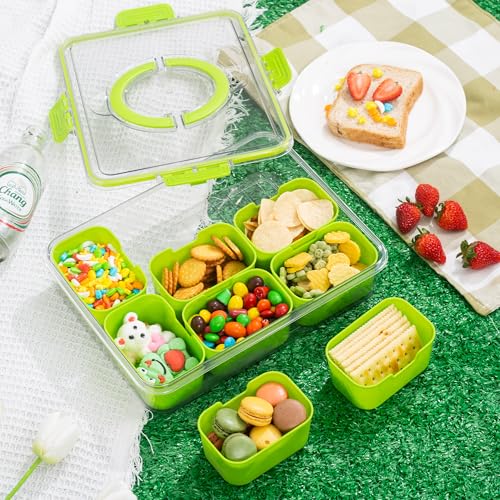 Divided Snack Serving Tray with Lid and Handle Travel Snackle Charcuterie Container Portable Storage Organizer for Candy