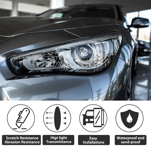 16" X20ft Long Headlight Taillight Tint Film Vinyl Tint Wrap Roll 40% VLT Self Adhesive Tail Light Fog Lights Films with Scraper Vinyl Film Sticker Roll Car Accessories