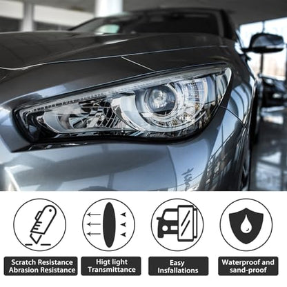 16" X20ft Long Headlight Taillight Tint Film Vinyl Tint Wrap Roll 40% VLT Self Adhesive Tail Light Fog Lights Films with Scraper Vinyl Film Sticker Roll Car Accessories