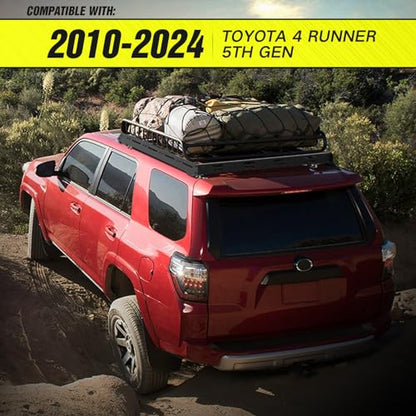 3/4-Length Roof Rack Cargo Basket Compatible with 2010-2024 Toyota 4Runner 5th Gen, Overland Rooftop Luggage Storage Holder, 350 LBS Platform Style Cargo Carrier for Outdoors Gear