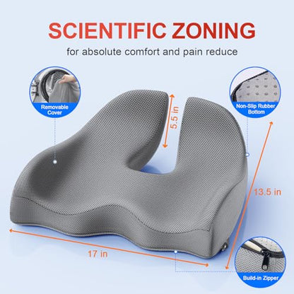 XL Ergonomic Seat Cushion Relieves Sciatica & Tailbone Pain
