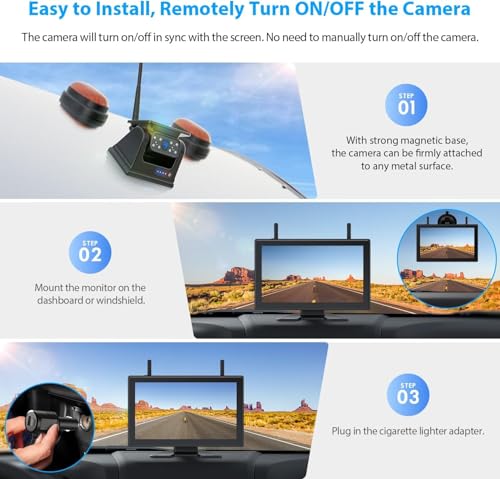 Magnetic Solar Wireless Backup Camera HD 1080P DVR 10.1" Touchscreen Monitor