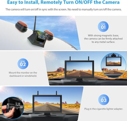 Magnetic Solar Wireless Backup Camera HD 1080P DVR 10.1" Touchscreen Monitor