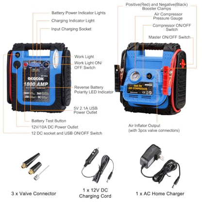 1800 Amp Jump Starter with Air Compressor
