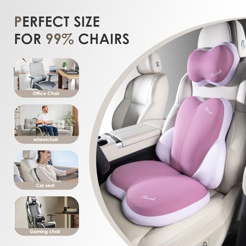3 PCS Seat Cushion for Carseat Lumbar Support Pillow Car Neck Headrest Pillows Ultrathick Memory Foam Seat Pads Pressure Relief Back Cushion for Office Chair