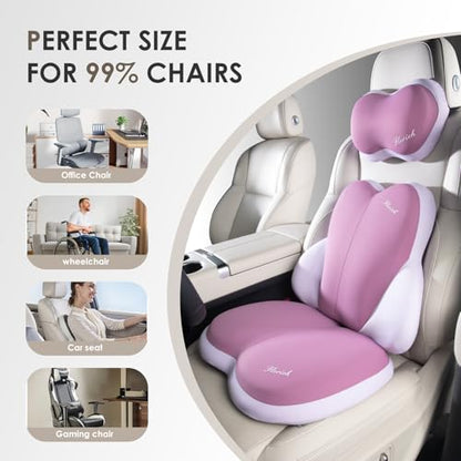 3 PCS Seat Cushion for Carseat Lumbar Support Pillow Car Neck Headrest Pillows Ultrathick Memory Foam Seat Pads Pressure Relief Back Cushion for Office Chair