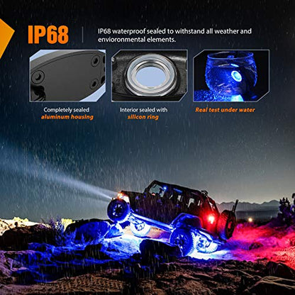LED Rock Light 6PCS Underglow Wheel Well Pods Waterproof Exterior Underbody Roof Rack Side Lamps for Car Truck Pickups ATV UTV SUV Motorcycle Boat (6 Count)