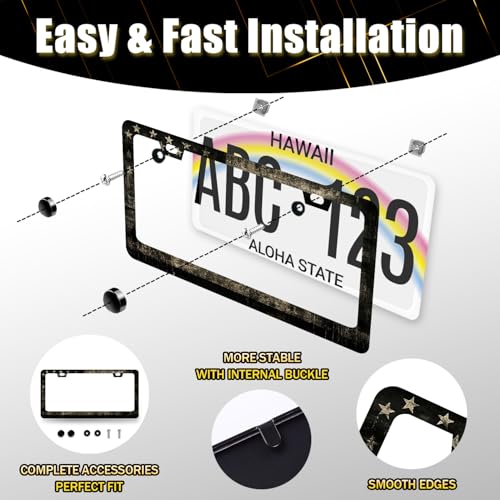 Stainless Steel American Flag Camo License Plate Frame 12.2 x 6.2 Inch