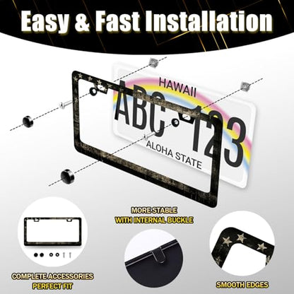 Stainless Steel American Flag Camo License Plate Frame 12.2 x 6.2 Inch