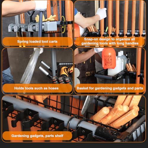 Ultimate Yard Tool Storage Rack with Rolling Casters