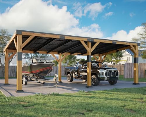 12x24x8.2 FT Heavy Duty Cedar Wood Carport for 2 Cars