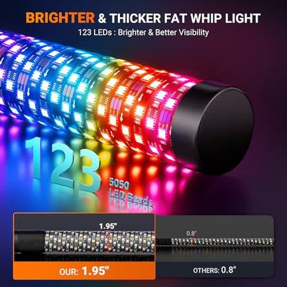 2FT Fat Whip Lights for UTV ATV with Spring Base (2 Count)