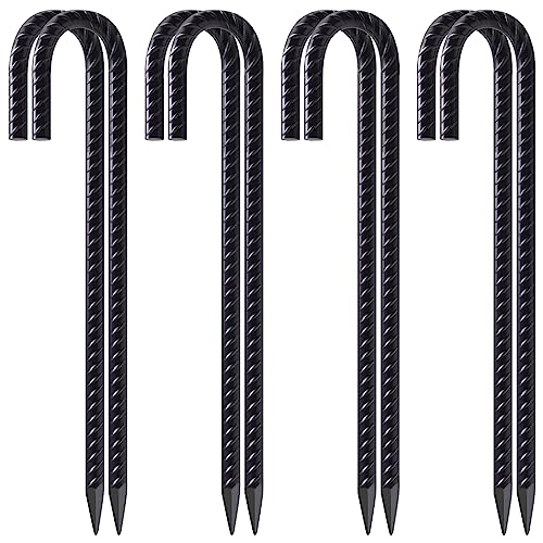 Rebar Stakes 12 Inch J Hook Heavy Duty Tent Stakes for Wire Fencing (16 Count)