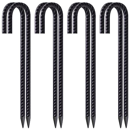 Rebar Stakes 12 Inch J Hook Heavy Duty Tent Stakes for Wire Fencing (16 Count)