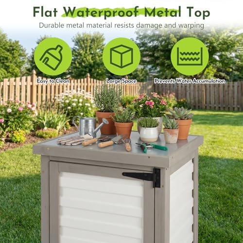 Small Outdoor Storage Cabinet with Waterproof Metal Top