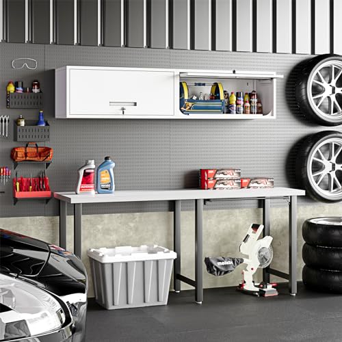 Wall Mounted Storage Organizer Wall Cabinet Garage Wall Cabinet Medicine Cabinet Over The Toilet Storage Cabinet Upper Cabinet Wall Mounted with Locking Door Steel Storage Cabinet White