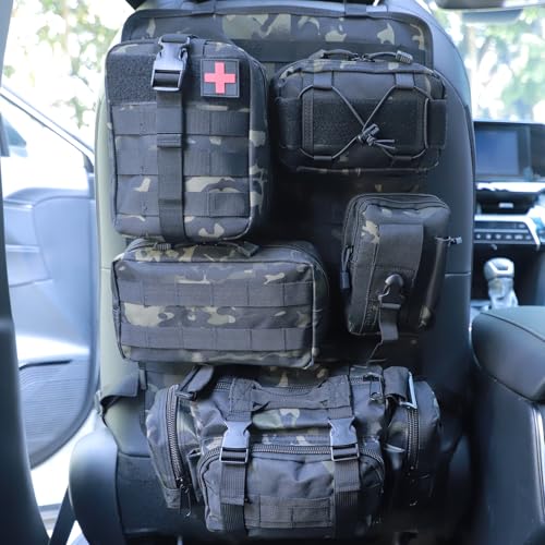 Universal Tactical Seat Back Organizer Vehicle Molle Panel Organizer Storage Bag with 5 Detachable Molle Pouch for All Vehicel Such as Jeep
