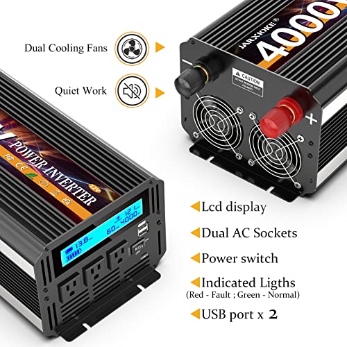 4000 Watt Power Inverter 12V DC to 110V 120V Converter for Family RV Off Grid Solar System Car with Type