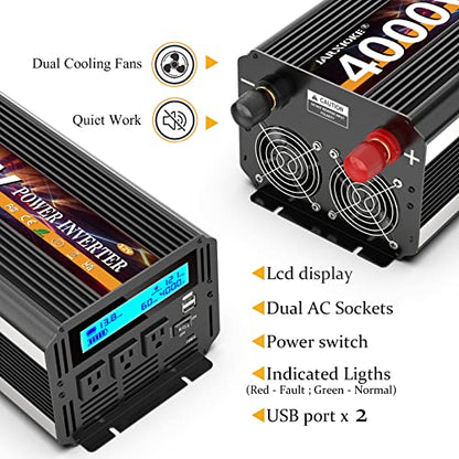 4000 Watt Power Inverter 12V DC to 110V 120V Converter for Family RV Off Grid Solar System Car with Type