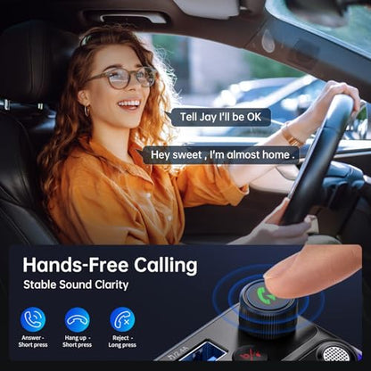 Bluetooth 5.4 FM Transmitter Car Adapter with Light Switch