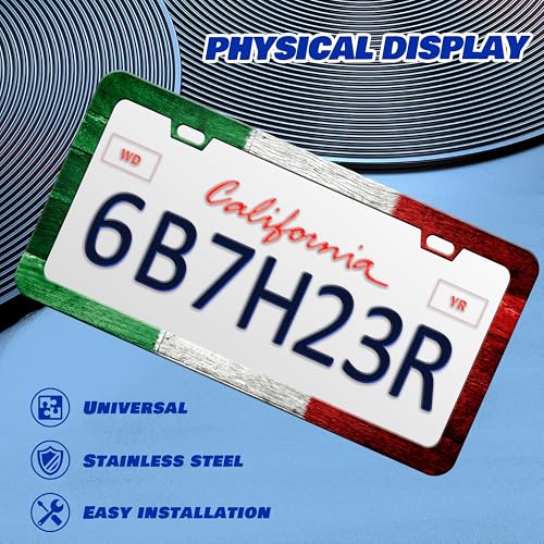 Italy Flag License Plate Frame Italian Flag Stainless Steel 6x12 Inch 2Hole