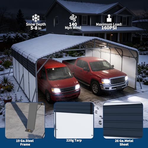 20x25FT Metal Carport Heavy Duty Galvanized Steel Canopy