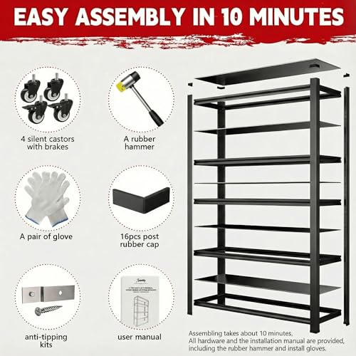 5 Tier Heavy Duty Storage Shelves with Lockable Casters (5 Count)