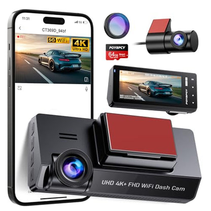 Dash Cam Front and Rear 5GHz WiFi Dashcam with CPL