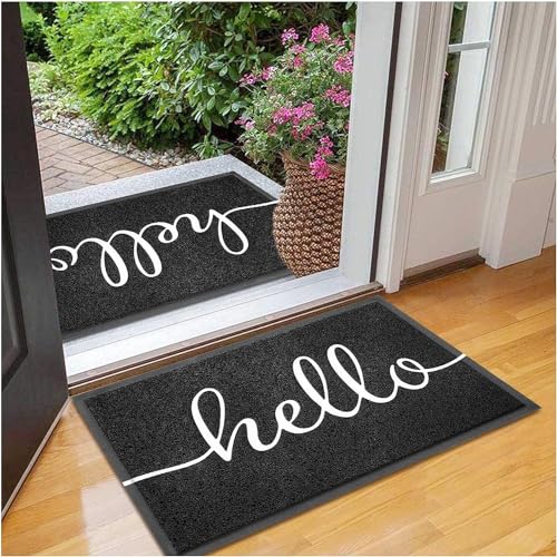 Door Mat 2 Pack Outside Inside Hello Doormat 30"x17.5" Durable Floor Mat Non Slip Mat Ultra Absorb Mud Easy Clean Front Doormat for Garage (2 Count)