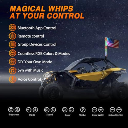 RGB LED Whip Light 1PC 3FT Lighted Antenna Whips
