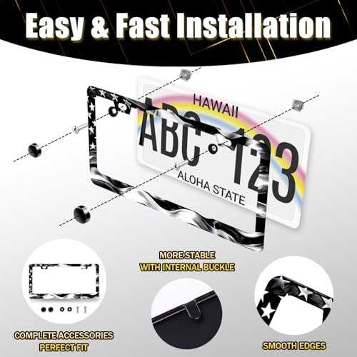 Black White American Flag License Plate Frame Patriotic License Holder