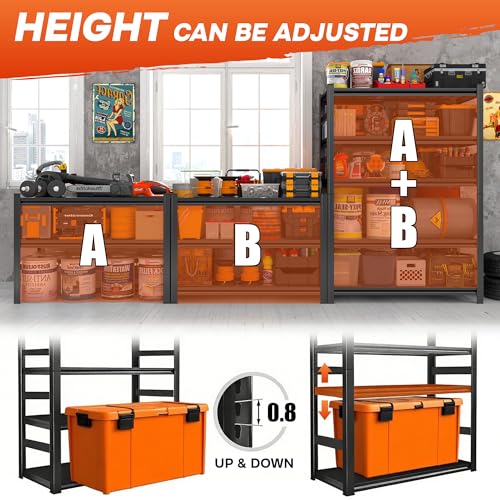 5Tier Storage Shelves Heavy Duty Adjustable Metal Garage Shelving Unit Rack Metal Storage Shelf Heavy Duty Shelf for Heavy Tools and Equipment (5 Count)