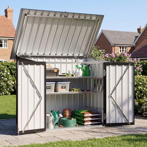 Outdoor Storage Cabinet 35Cu.Ft Metal Storage Shed with Floor&Shelf (2 Count (Shelves))