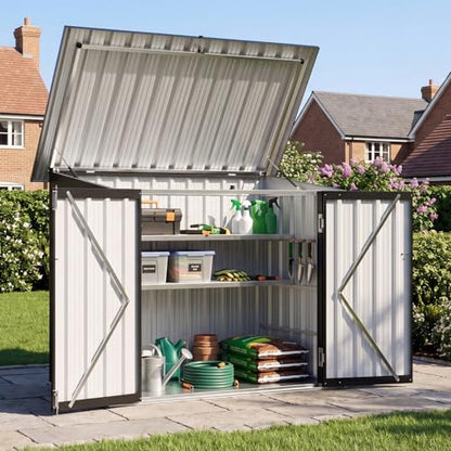 Outdoor Storage Cabinet 35Cu.Ft Metal Storage Shed with Floor&Shelf (2 Count (Shelves))