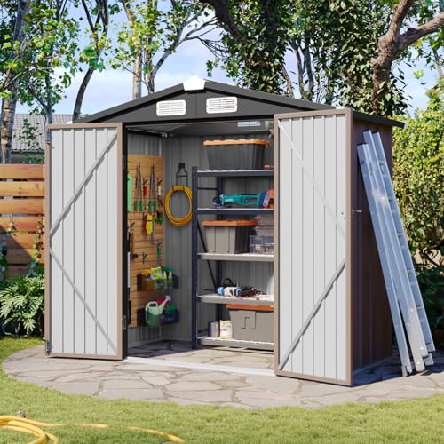 6x4 FT Metal Outdoor Steel Shed Light Brown