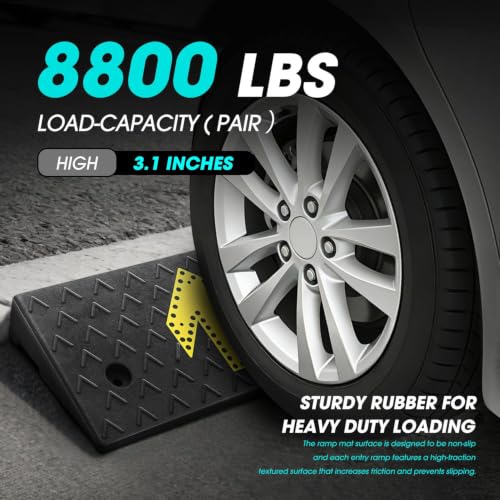 2pcs 3.1" Rise Rubber Arrow Curb Ramp Heavy Duty Loading Driveway Ramp Threshold Ramp 37.4" W x 9.1" D x 3.1" H for Loading Dock (2 Count)